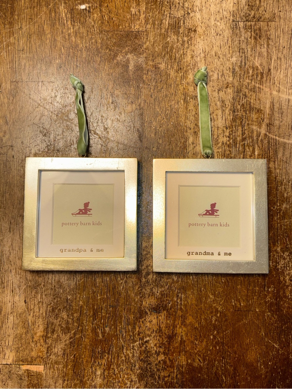 Pottery Barn Kids Grandma & Grandpa Me Hanging Frame Ornament Set Gold Tone